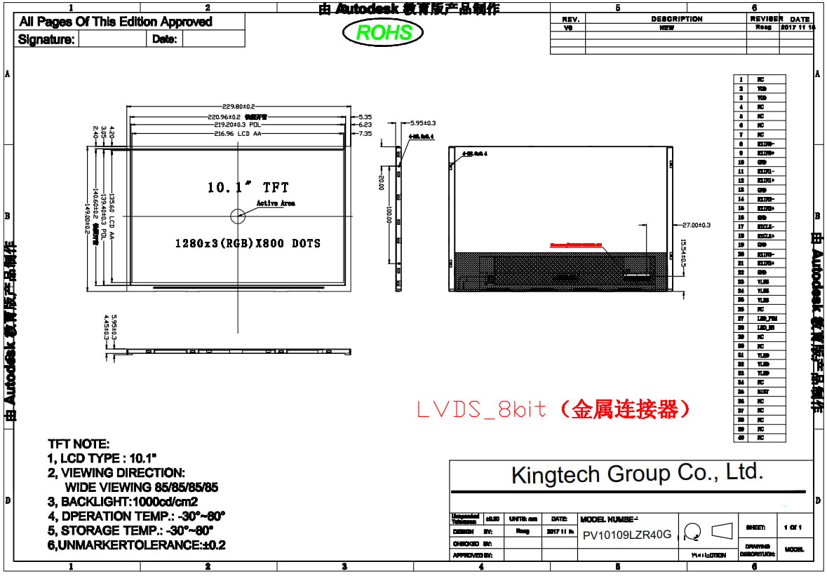 Diagram of 10.1 Inch LCD Display Diagram of 10.1 Inch LCD Display