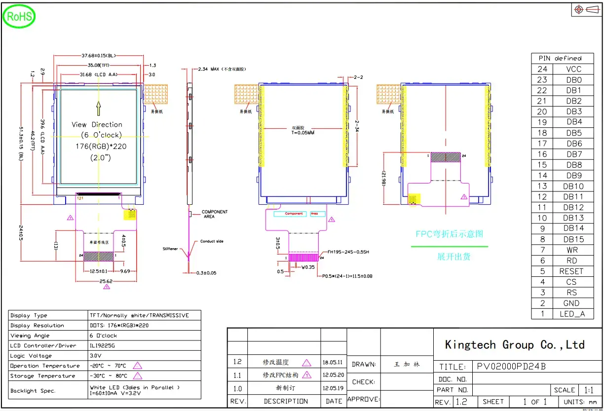 LCD MODULE - PV02000PD24B_V01