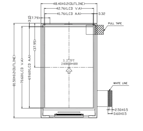 3.2 inch tft lcd module PV032004YP45E front