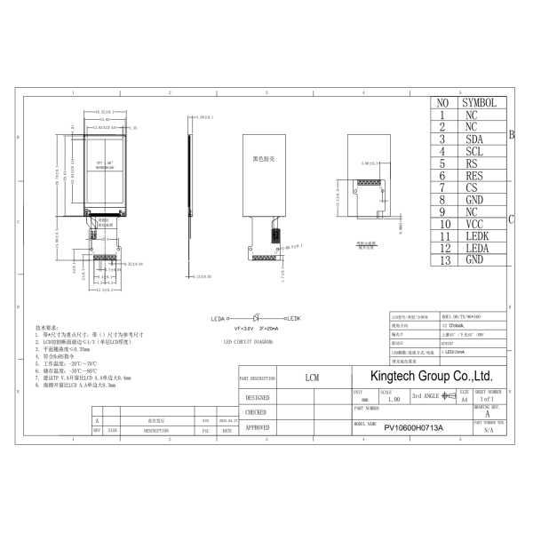 1.06 inch 90x160 TFT LCD