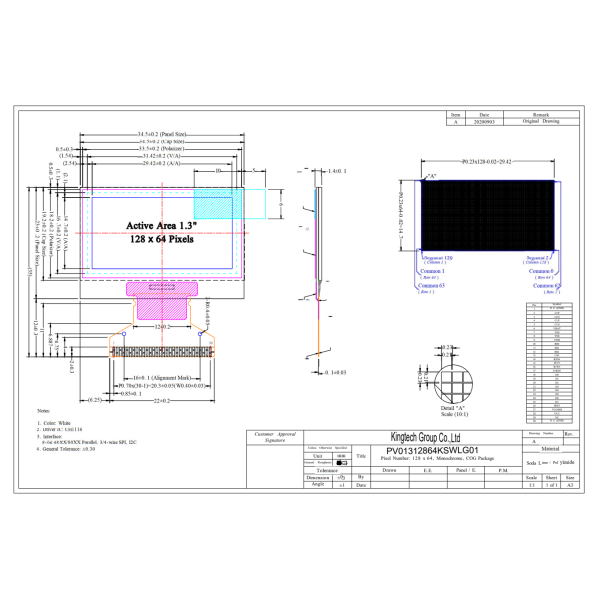 1.3 inch 128x64 PMOLED