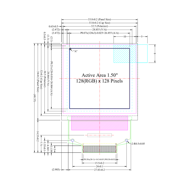 1.5 inch 128x128 PMOLED
