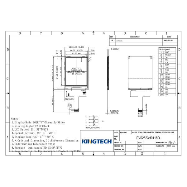 2.8 inch 240*320 TFT module display