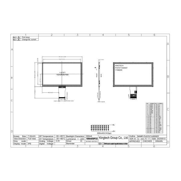 7" IPS 1024*600 TFT LCD Modules