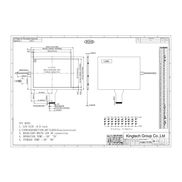 8 inch IPS TFT-LCD module 800x600dots
