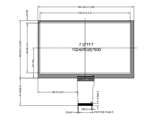 wide temperature 7.0 inch LCD module IPS TFT LCD