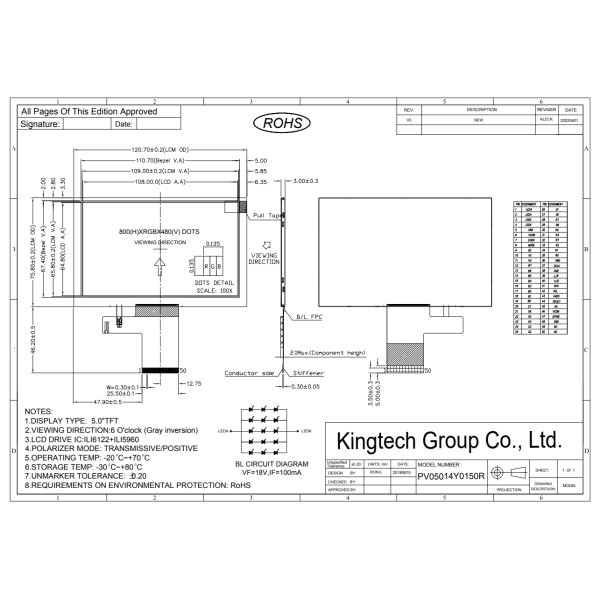 5 inch WVGA LCD module