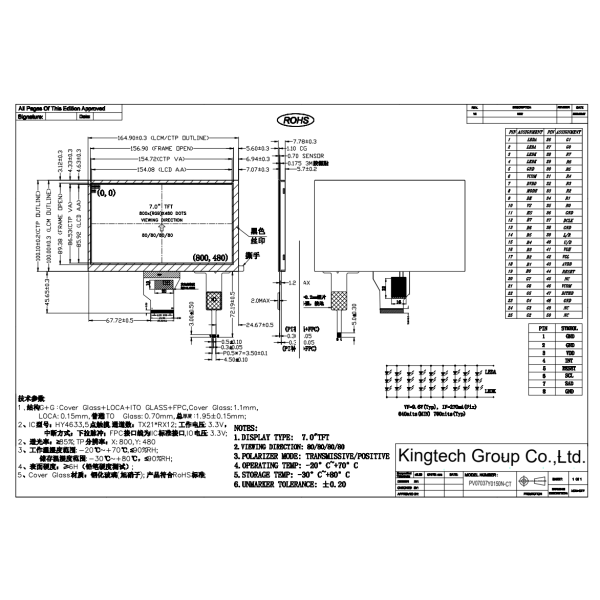 7inch WVGA LCD module High brightness