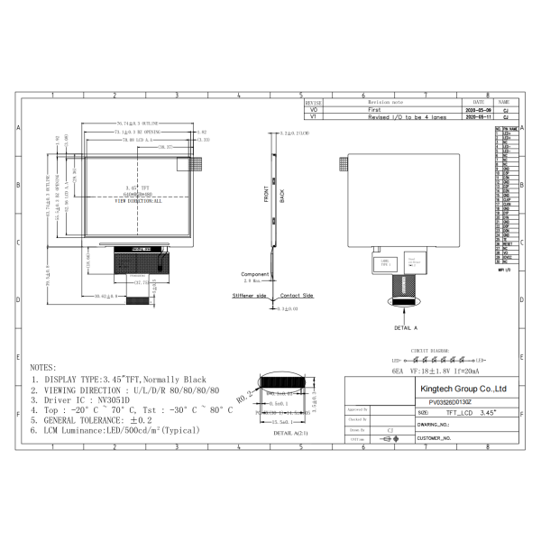 Kingtech 3.5" inch 640*480 TFT module display